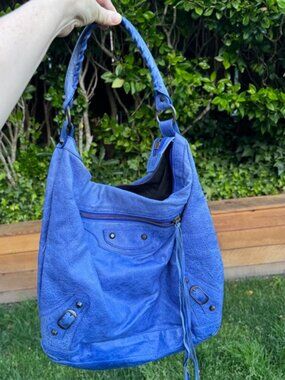 Auth Balenciaga Agneau Lambskin Blue Indigo Outremer 2010 Day Hobo Bag